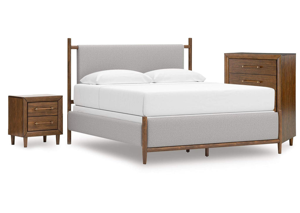 Lyncott King Upholstered Bed, Chest and Nightstand