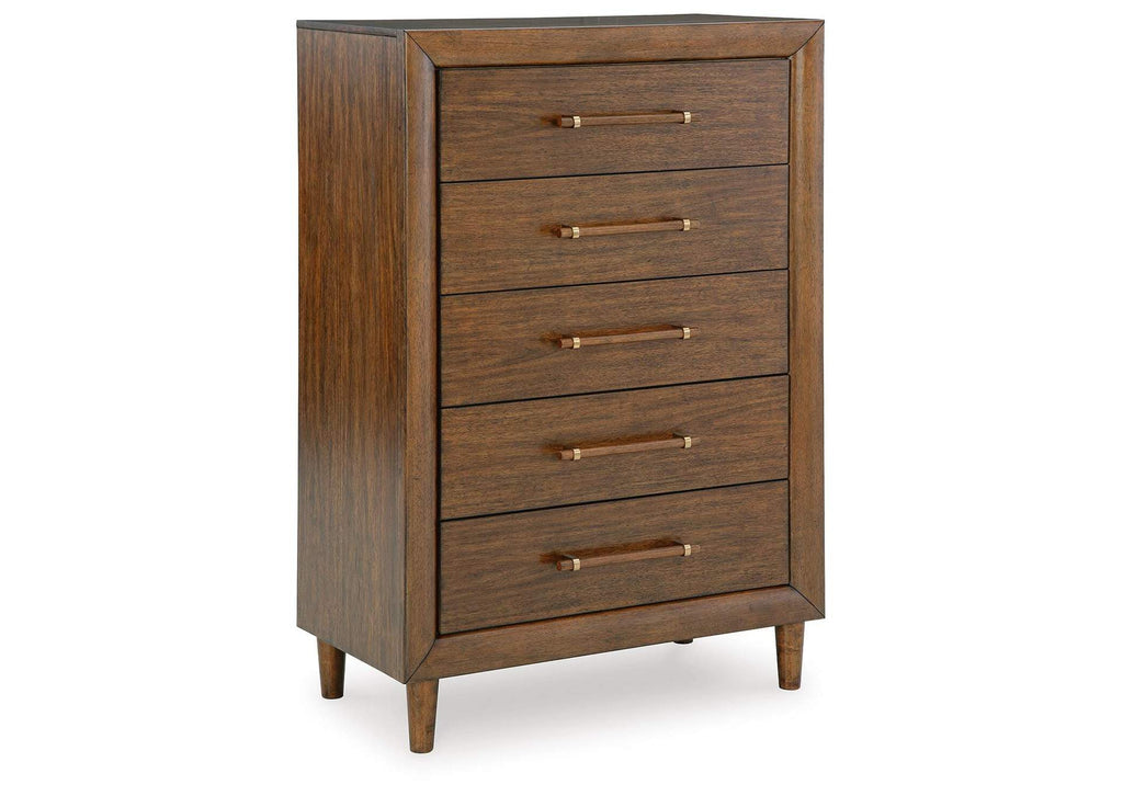 Lyncott King Upholstered Bed, Dresser, Mirror, Chest and Nightstand angled view