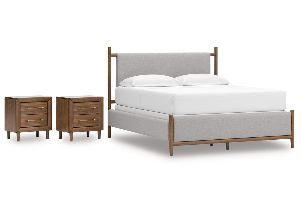 Lyncott California King Upholstered Bed and 2 Nightstands