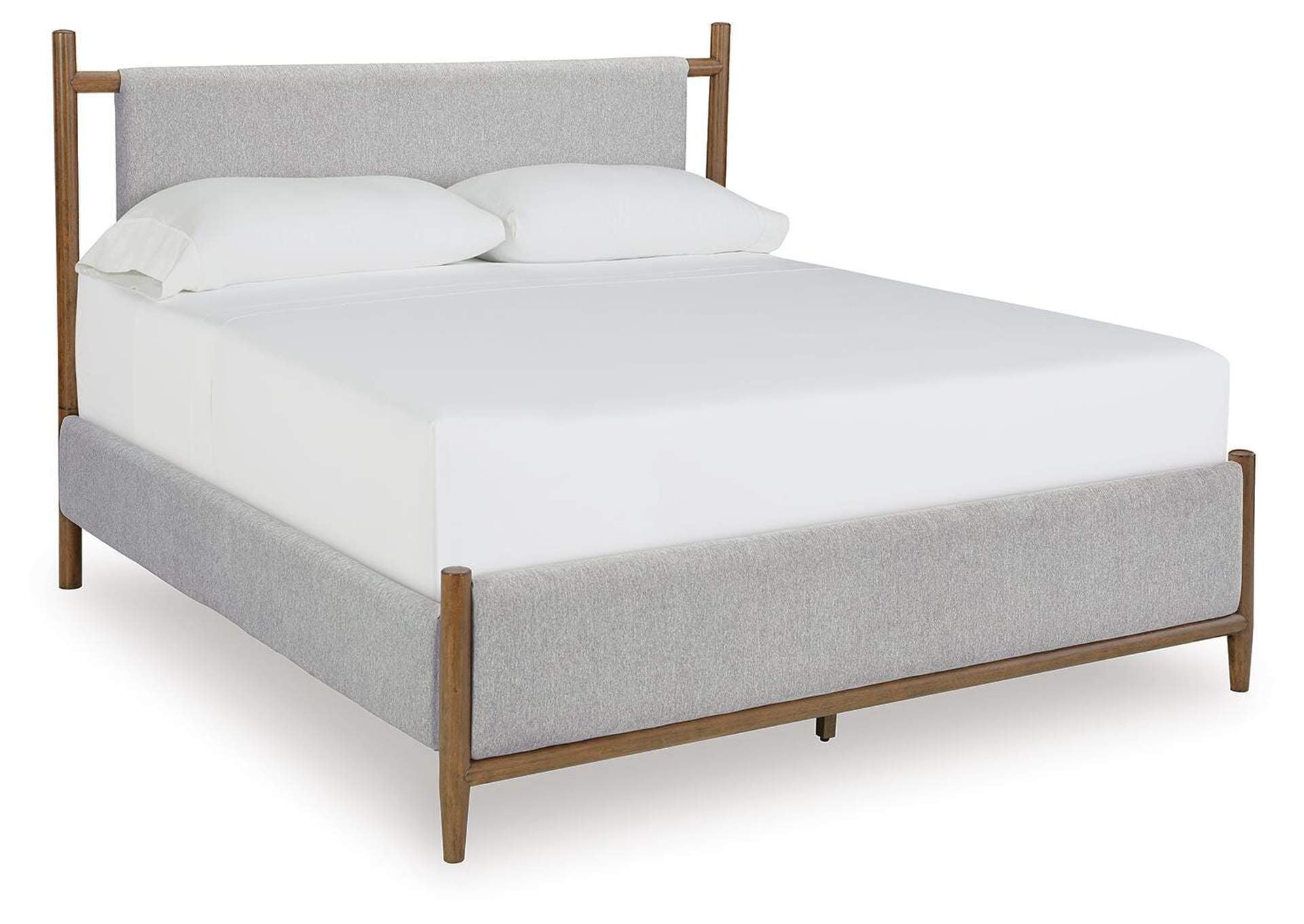 Lyncott King Upholstered Bed with Mirrored Dresser, Chest and 2 Nightstands angled view
