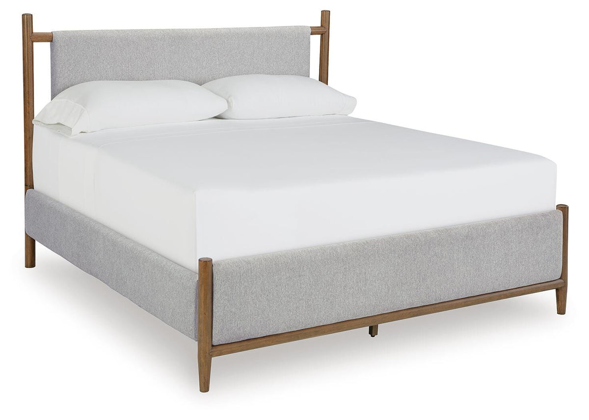 Lyncott California King Upholstered Bed in Brown, angle view