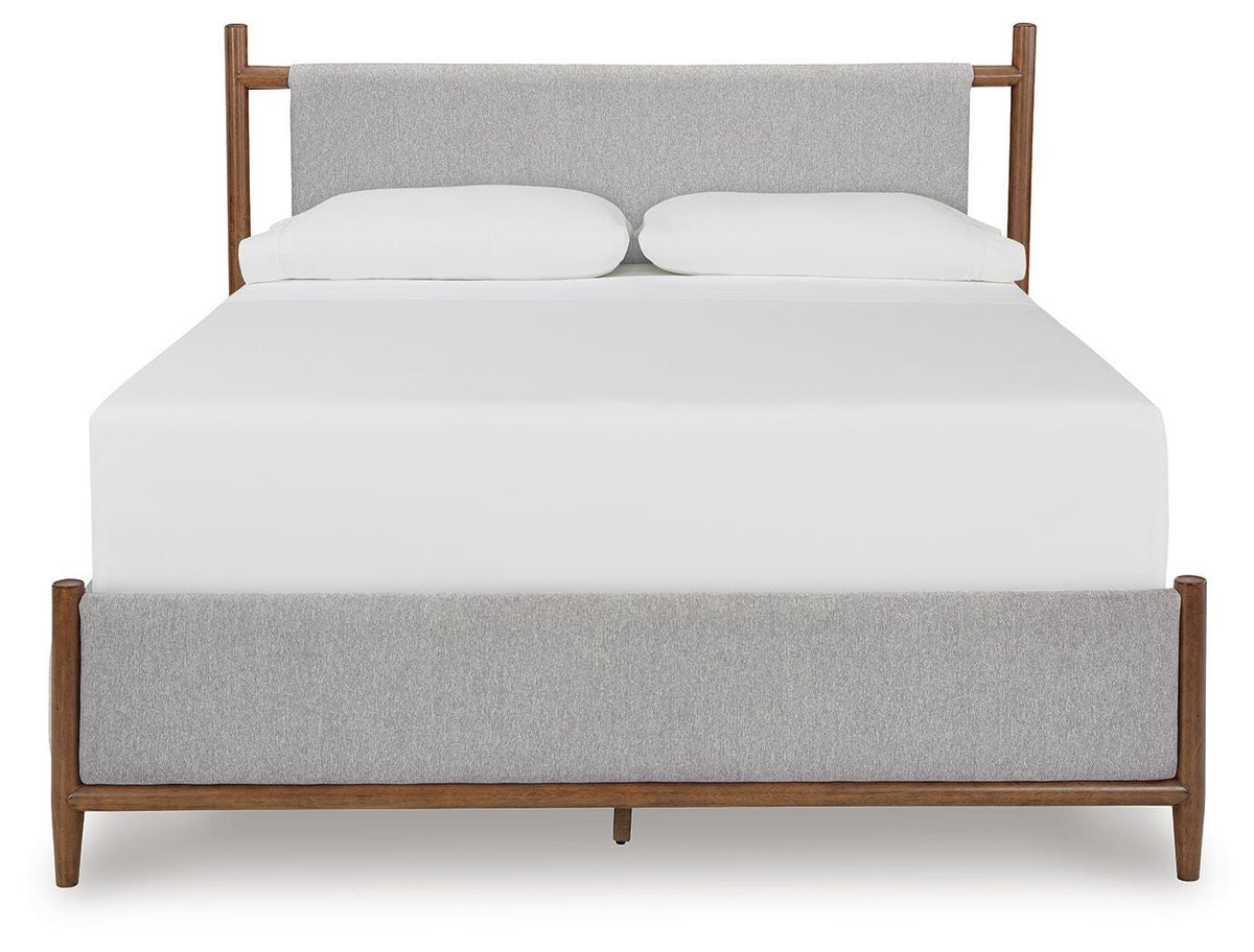 Lyncott California King Upholstered Bed in Brown, front view