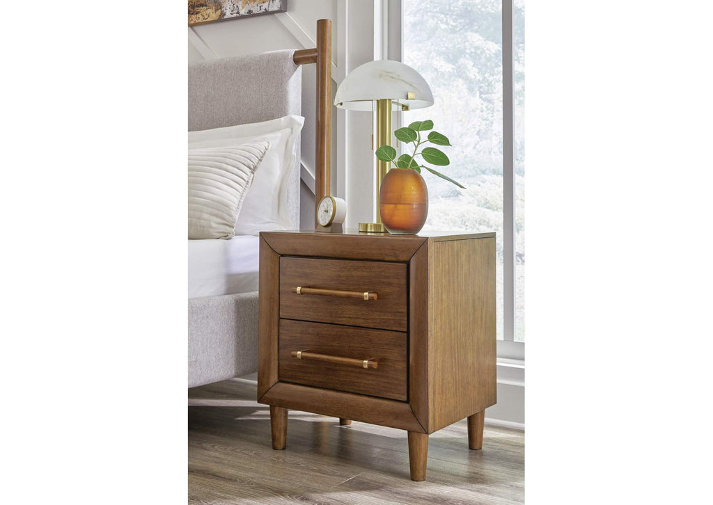 Lyncott King Upholstered Bed with Mirrored Dresser and Nightstand