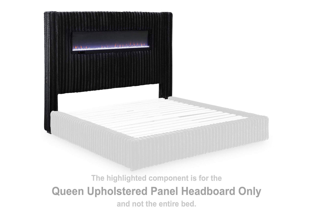 Tayleena Queen Upholstered Bed with Fireplace and Wireless Audio