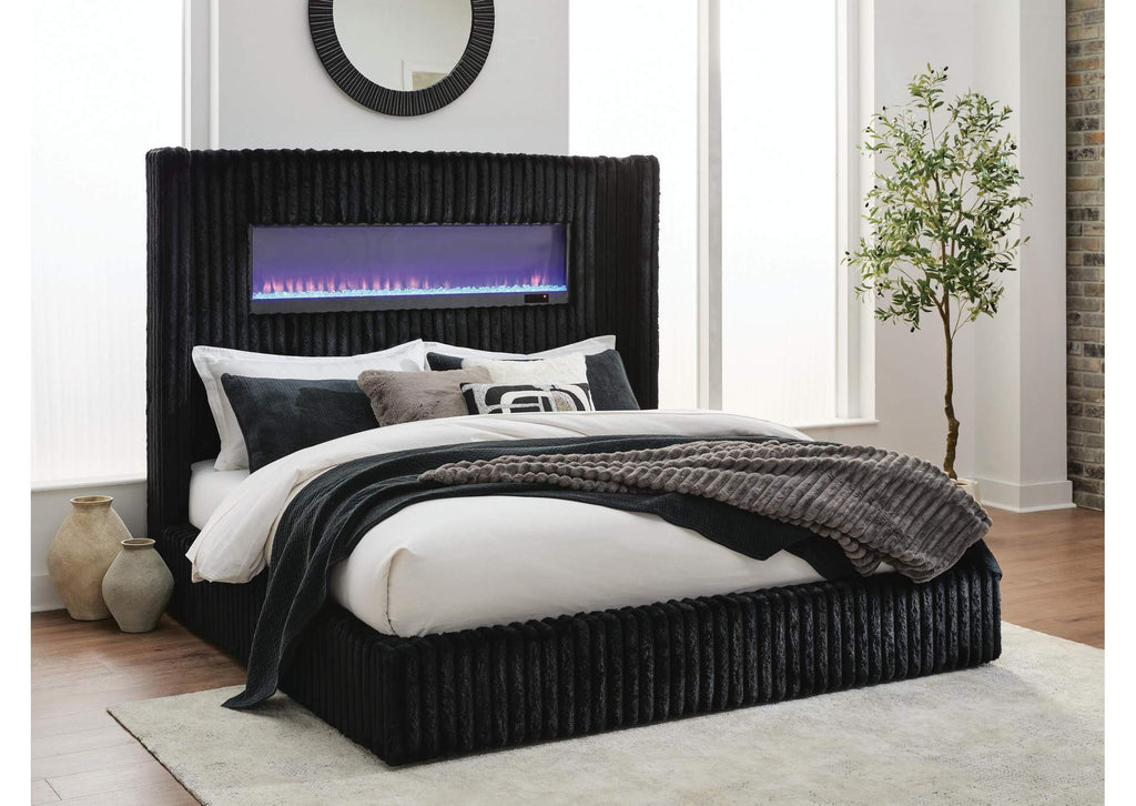 Tayleena Queen Upholstered Bed with Fireplace and Wireless Audio