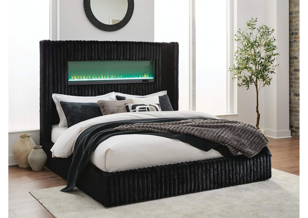 Tayleena Queen Upholstered Bed with Fireplace and Wireless Audio
