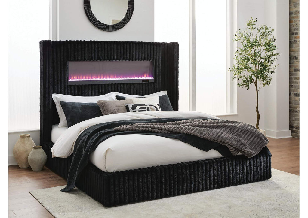 Tayleena Queen Upholstered Bed with Fireplace and Wireless Audio