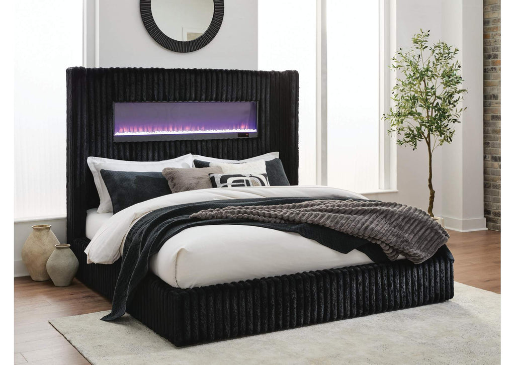 Tayleena Queen Upholstered Bed with Fireplace and Wireless Audio