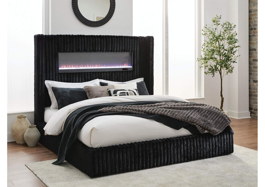 Tayleena Queen Upholstered Bed with Fireplace and Wireless Audio