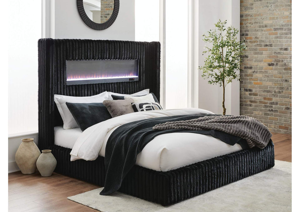 Tayleena Queen Upholstered Bed with Fireplace and Wireless Audio