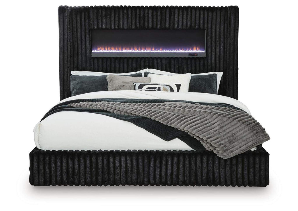 Tayleena Queen Upholstered Bed with Fireplace and Wireless Audio