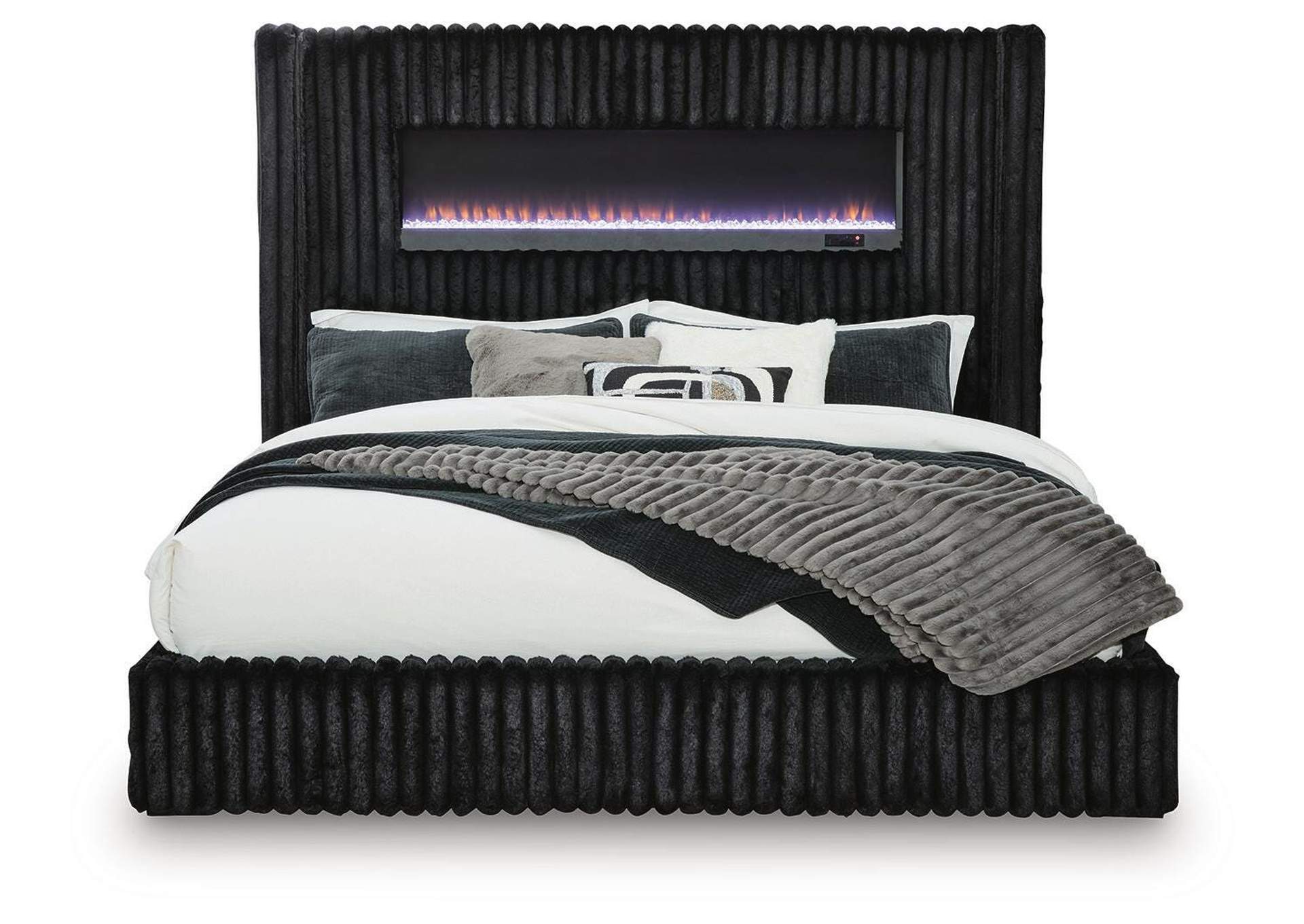Tayleena Queen Upholstered Bed with Fireplace and Wireless Audio