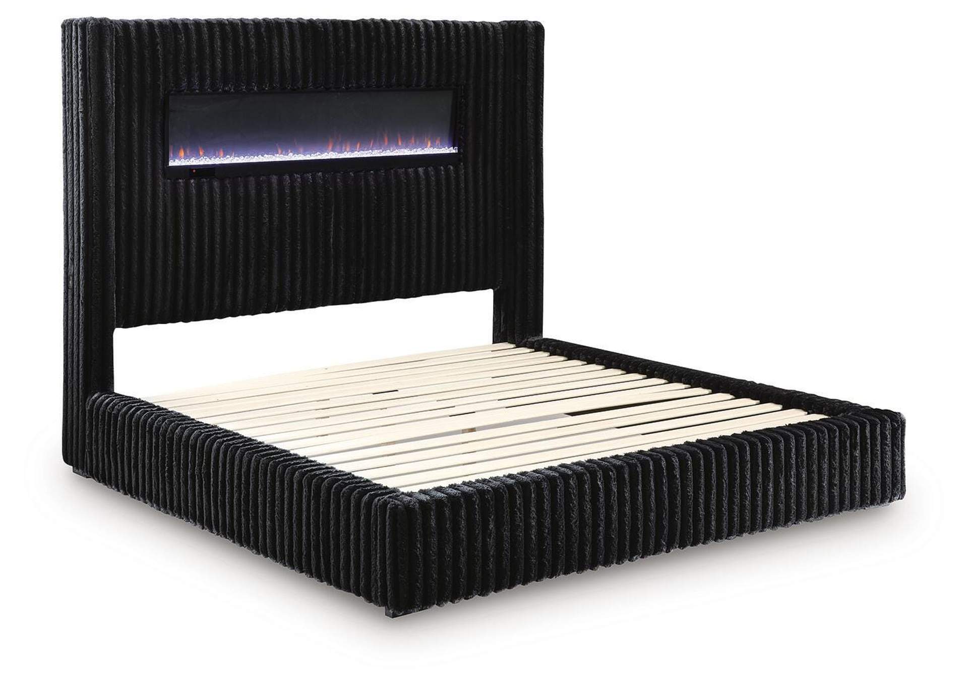 Tayleena Queen Upholstered Bed with Fireplace and Wireless Audio angled view