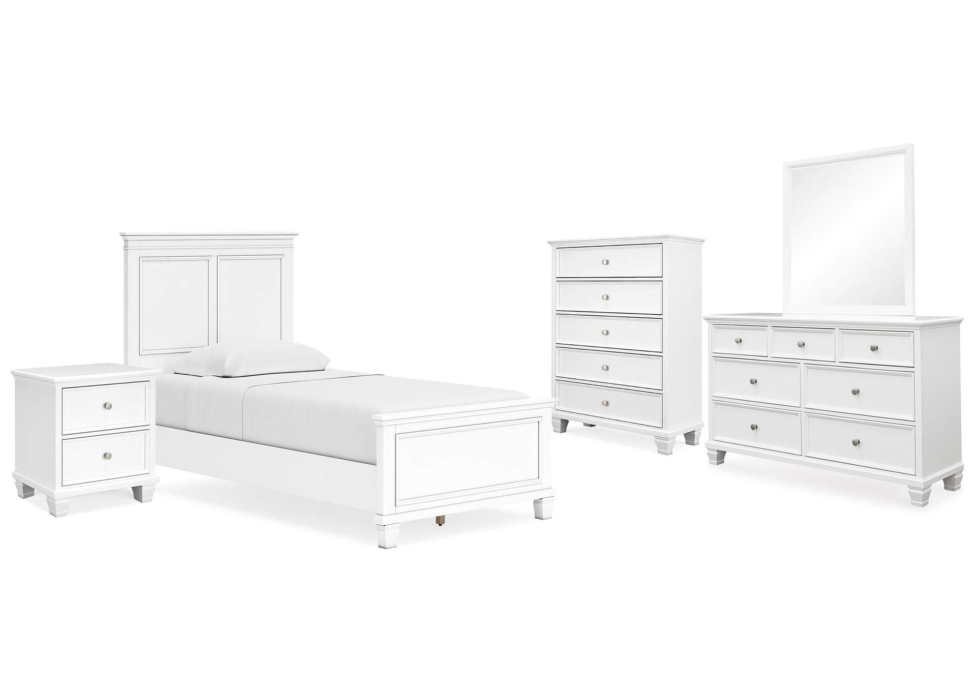 Fortman Twin Panel Bed with Mirrored Dresser, Chest and Nightstand
