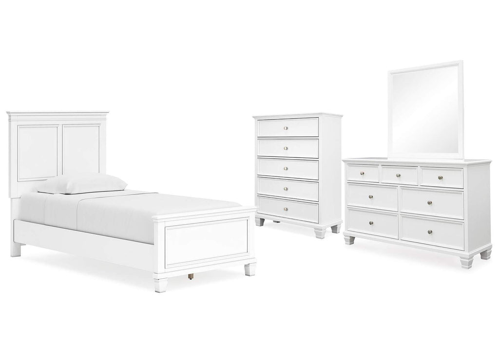 Fortman Twin Panel Bed with Mirrored Dresser and Chest