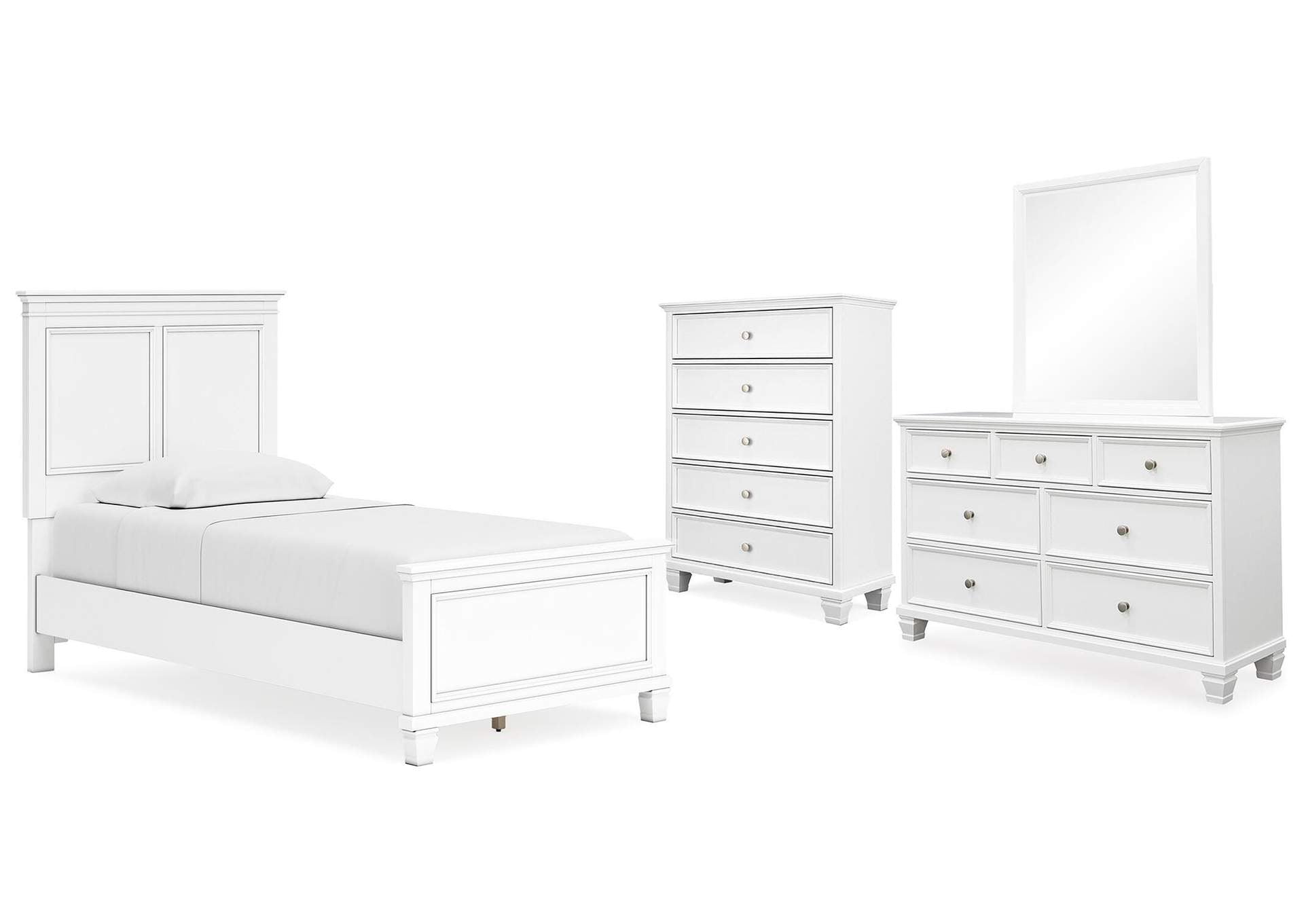 Fortman Twin Panel Bed with Mirrored Dresser and Chest