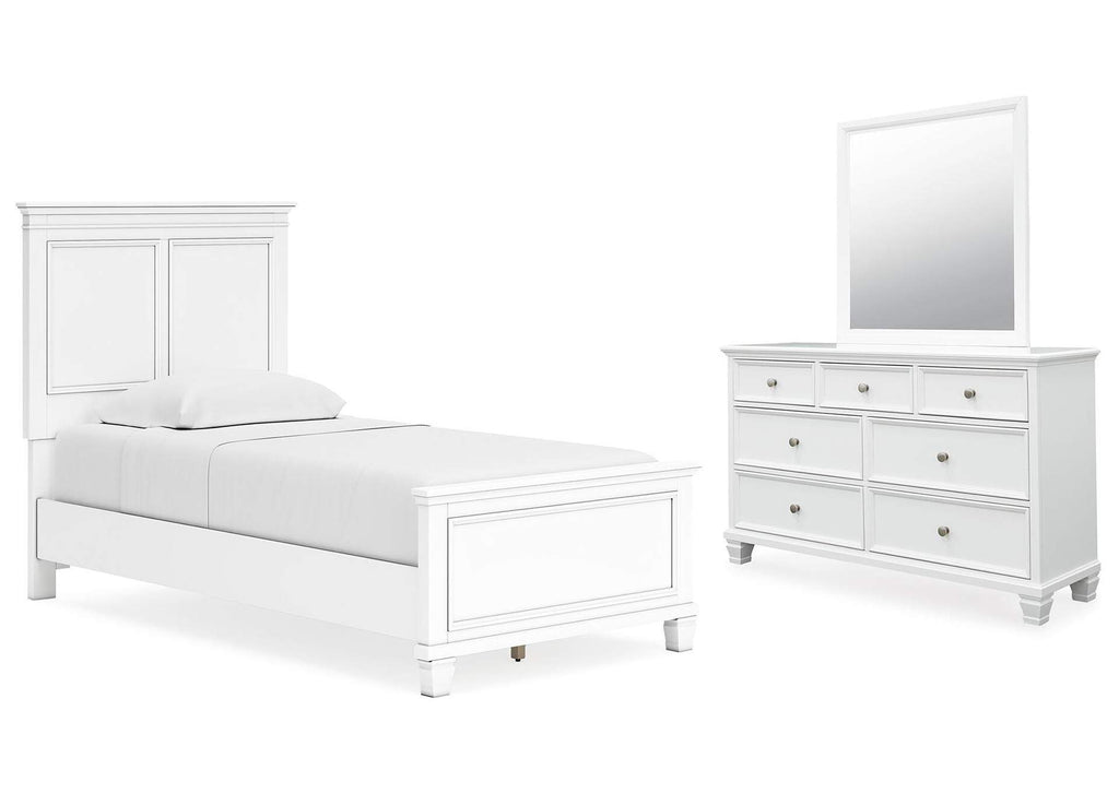 Fortman Twin Panel Bed with Mirrored Dresser