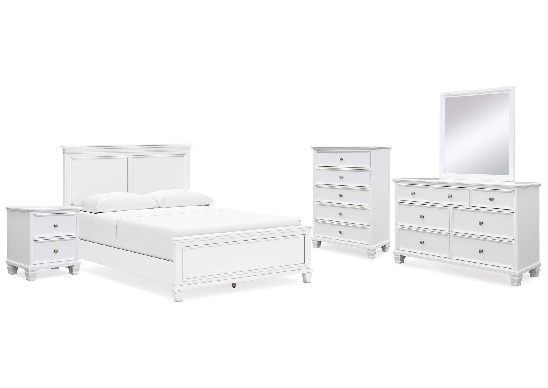 Fortman Queen Panel Bed with Mirrored Dresser, Chest and Nightstand