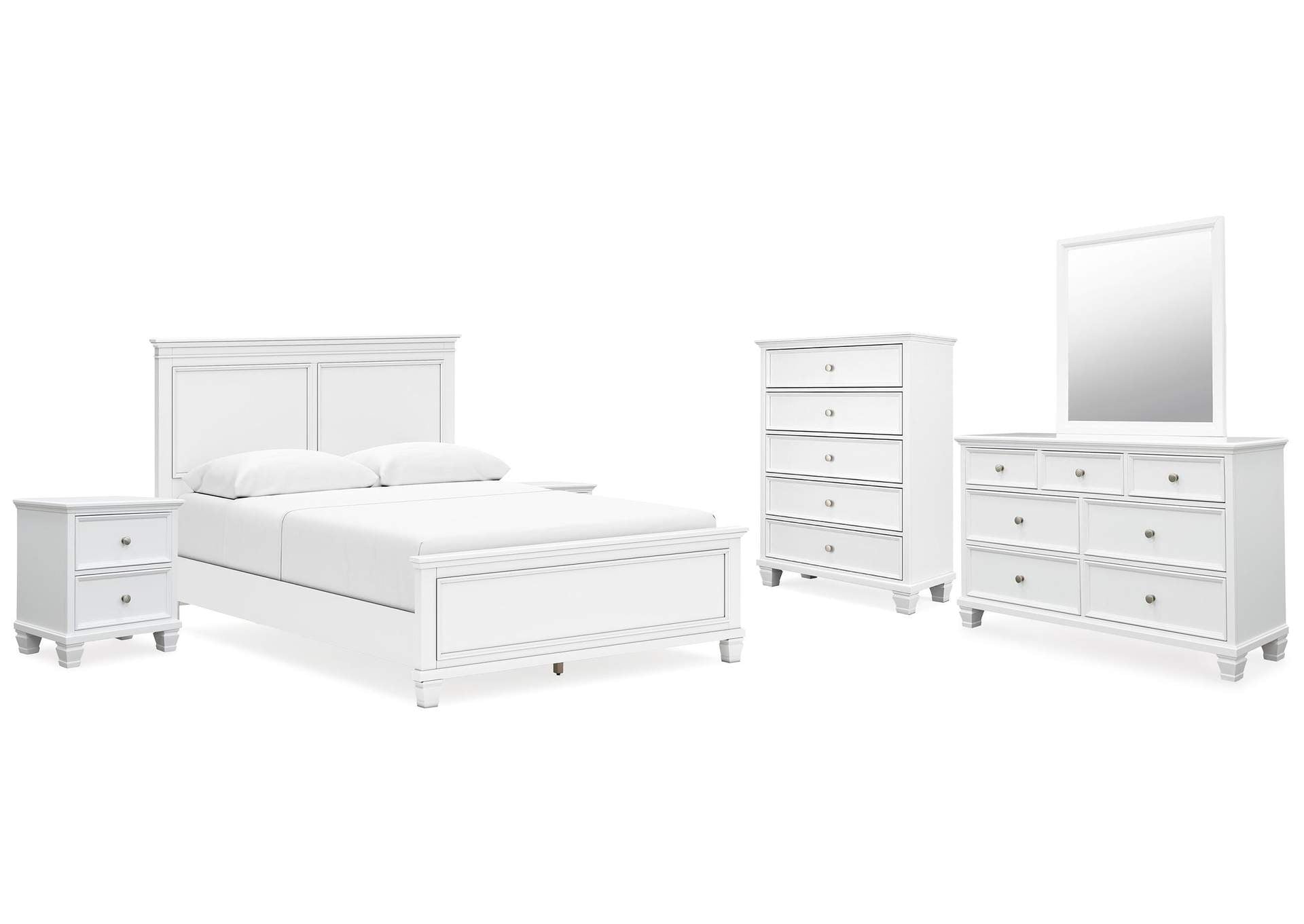 Fortman Queen Panel Bed with Mirrored Dresser, Chest and 2 Nightstands