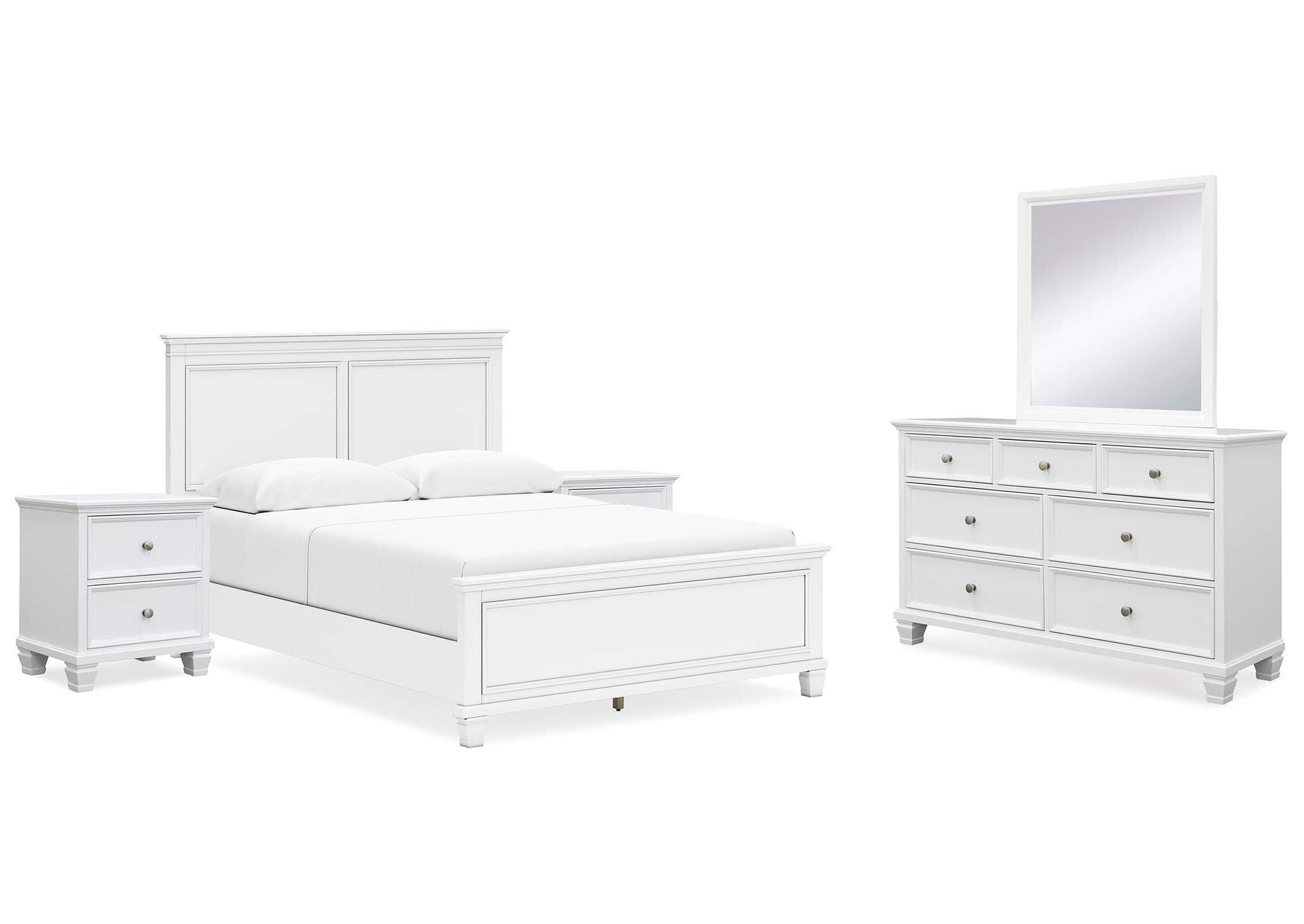 Fortman Queen Panel Bed with Mirrored Dresser and 2 Nightstands