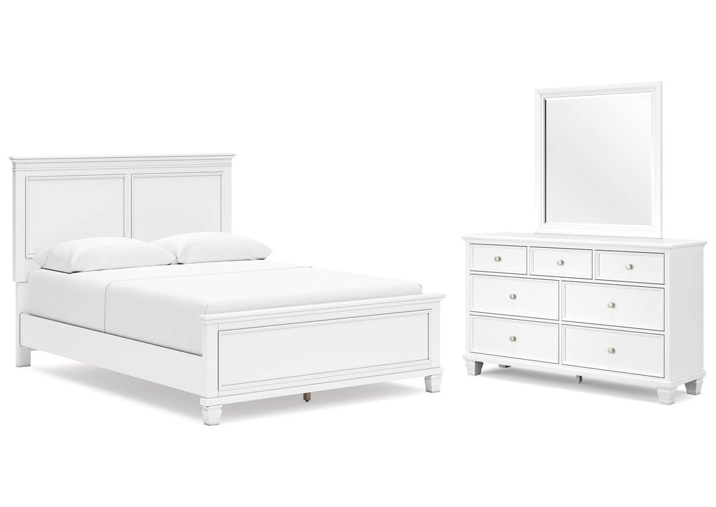 Fortman Queen Panel Bed with Mirrored Dresser