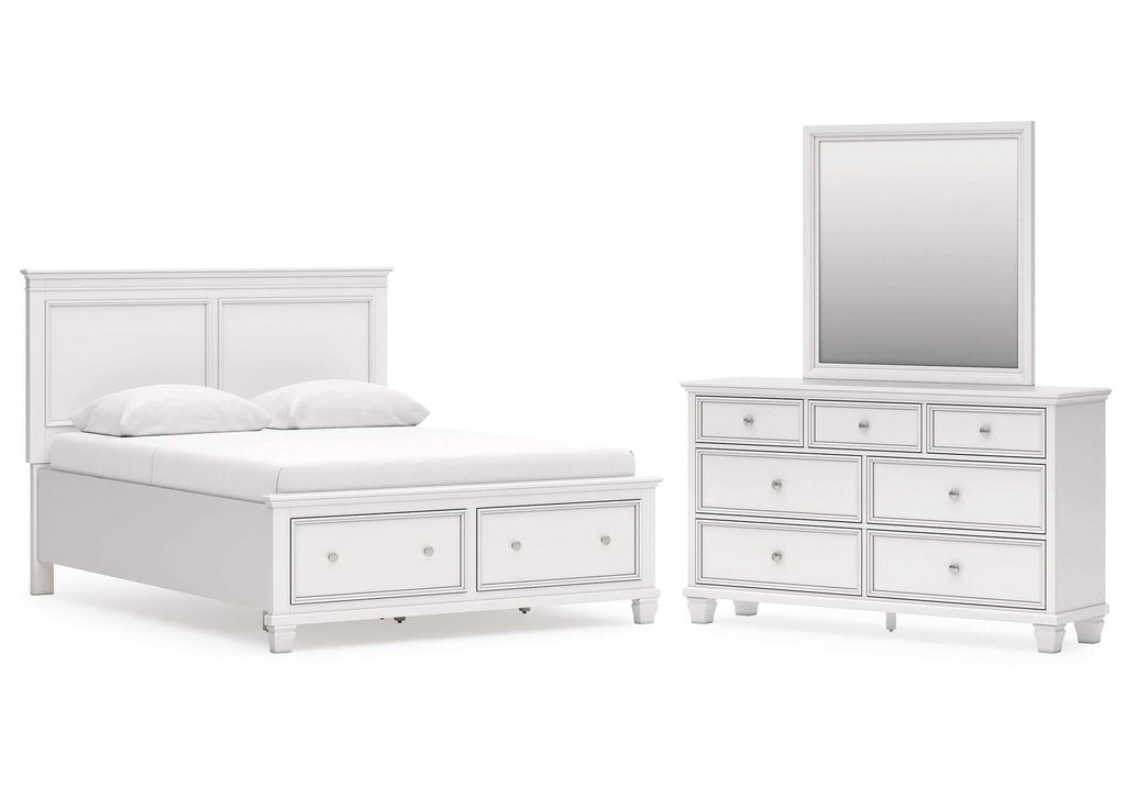 Fortman Queen Panel Storage Bed with Mirrored Dresser