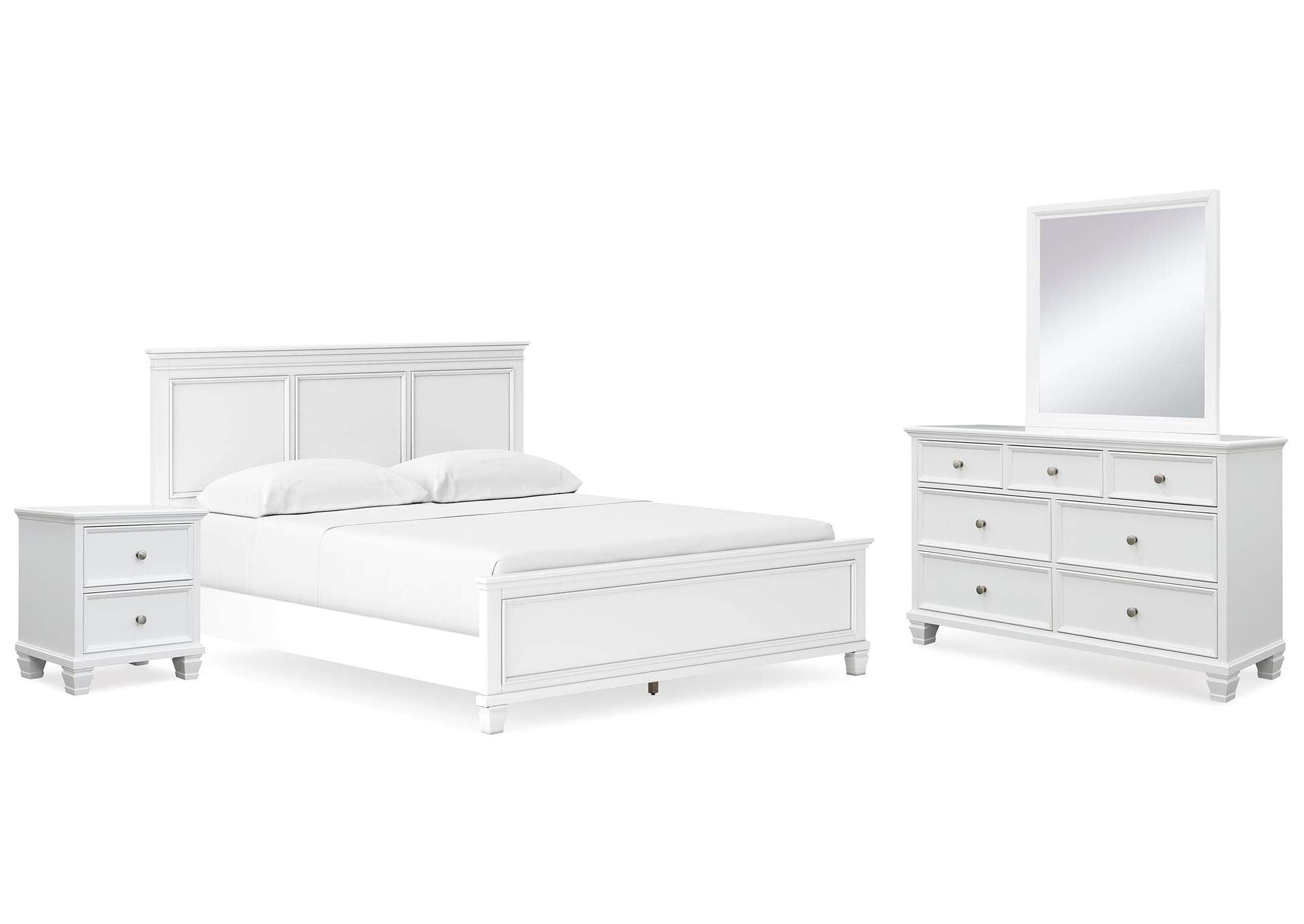 Fortman California King Panel Bed with Mirrored Dresser and Nightstand