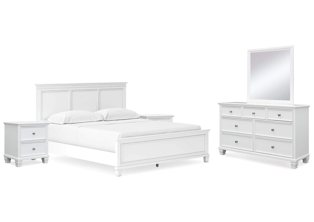 Fortman California King Panel Bed with Mirrored Dresser and 2 Nightstands