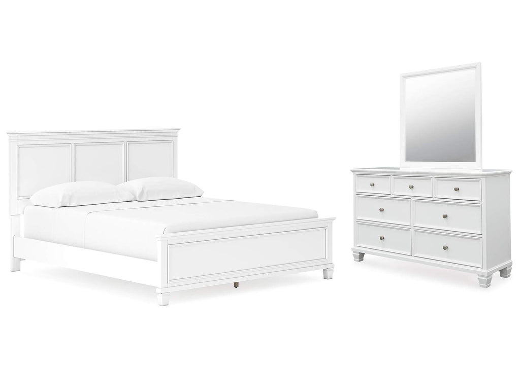Fortman California King Panel Bed with Mirrored Dresser