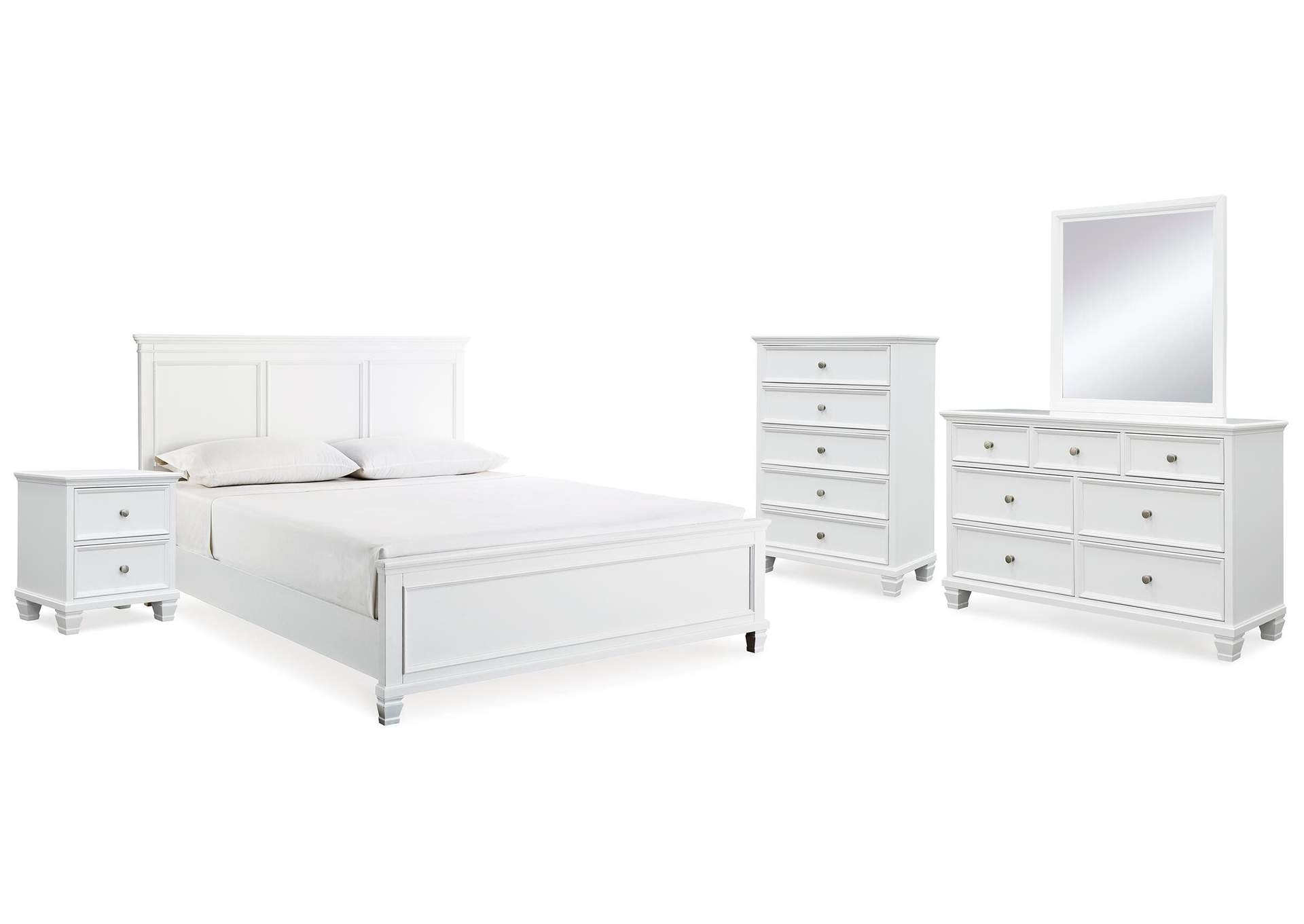Fortman King Panel Bed with Mirrored Dresser, Chest and Nightstand