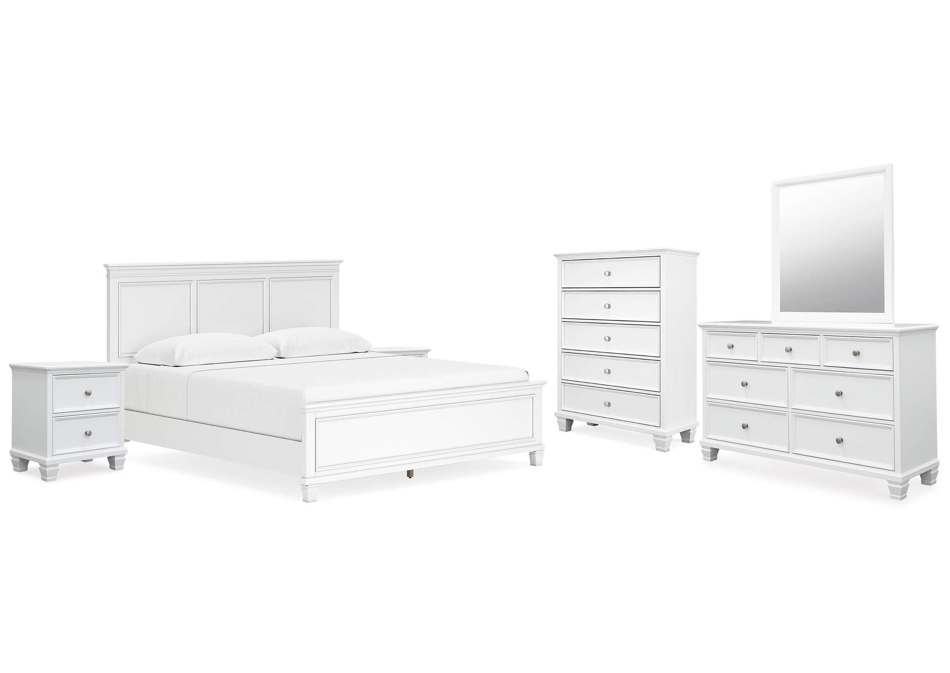 Fortman King Panel Bed with Mirrored Dresser, Chest and 2 Nightstands