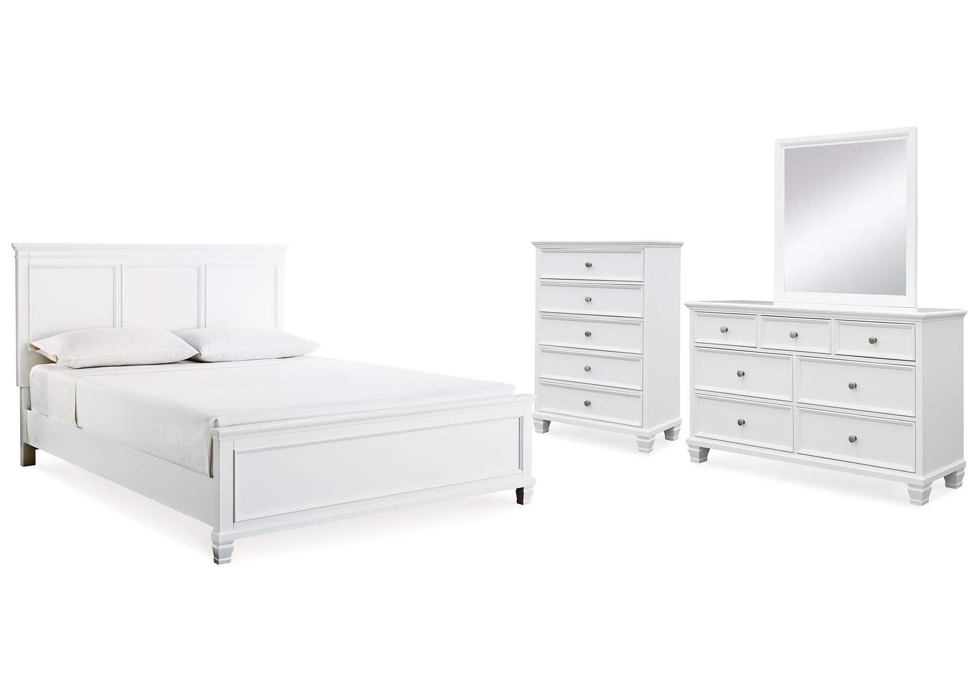 Fortman King Panel Bed with Mirrored Dresser and Chest