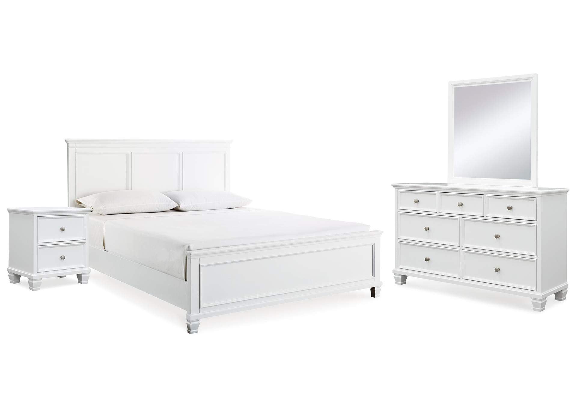 Fortman King Panel Bed with Mirrored Dresser and Nightstand
