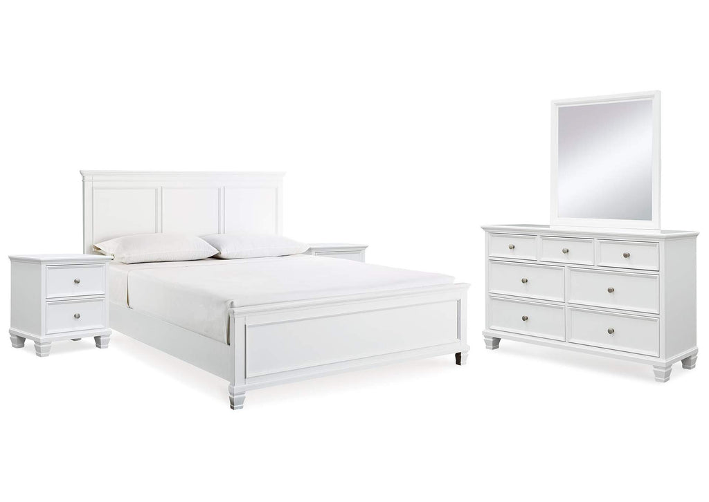 Fortman King Panel Bed with Mirrored Dresser and 2 Nightstands