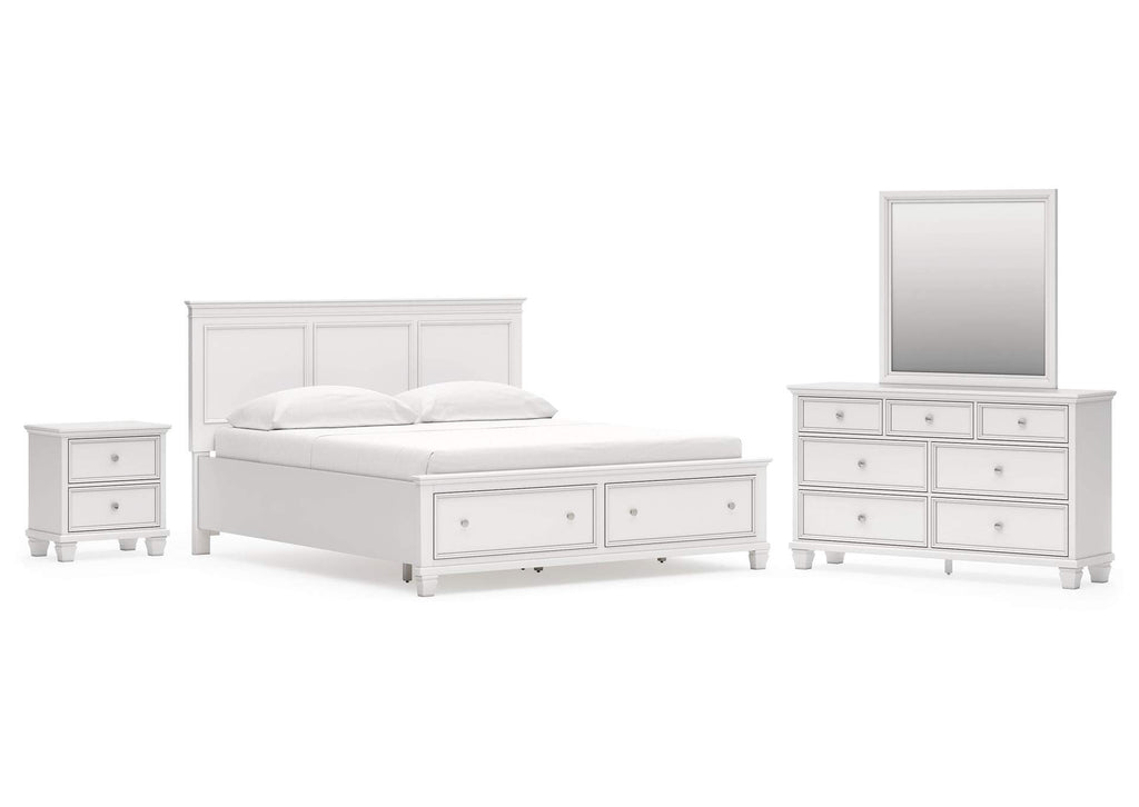 Fortman California King Panel Storage Bed, Dresser, Mirror and Nightstand