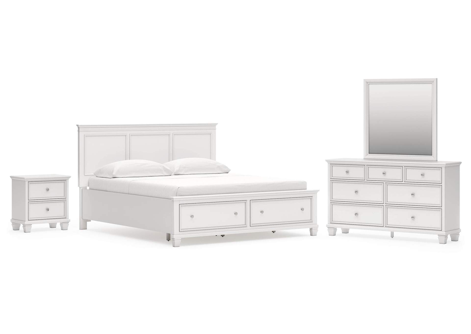 Fortman California King Panel Storage Bed, Dresser, Mirror and Nightstand