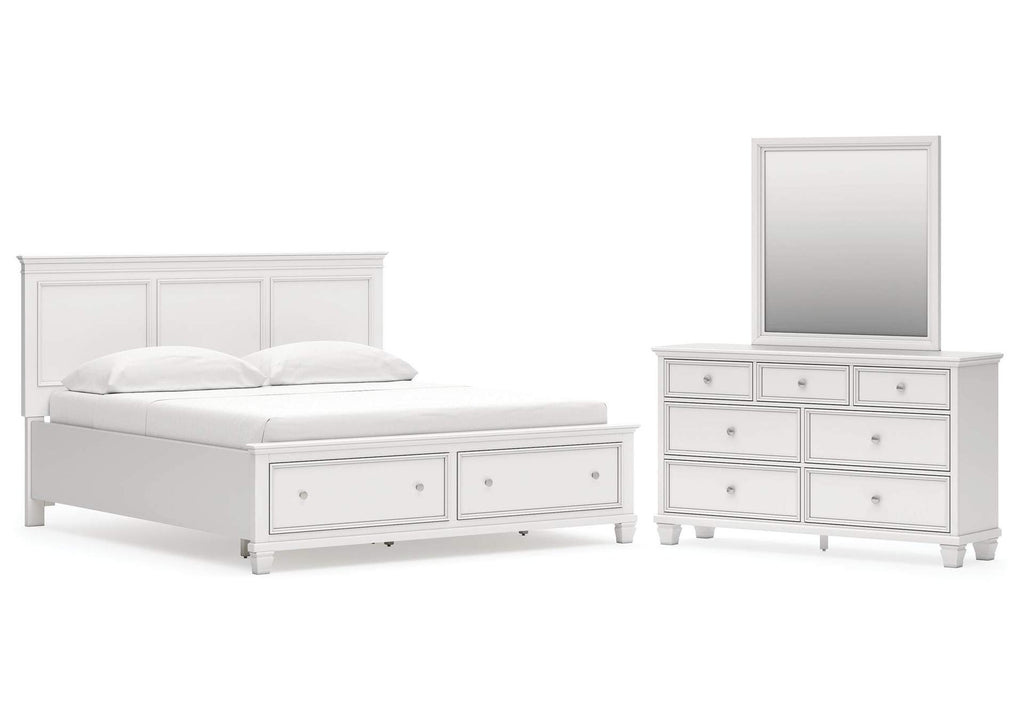 Fortman California King Panel Storage Bed, Dresser and Mirror