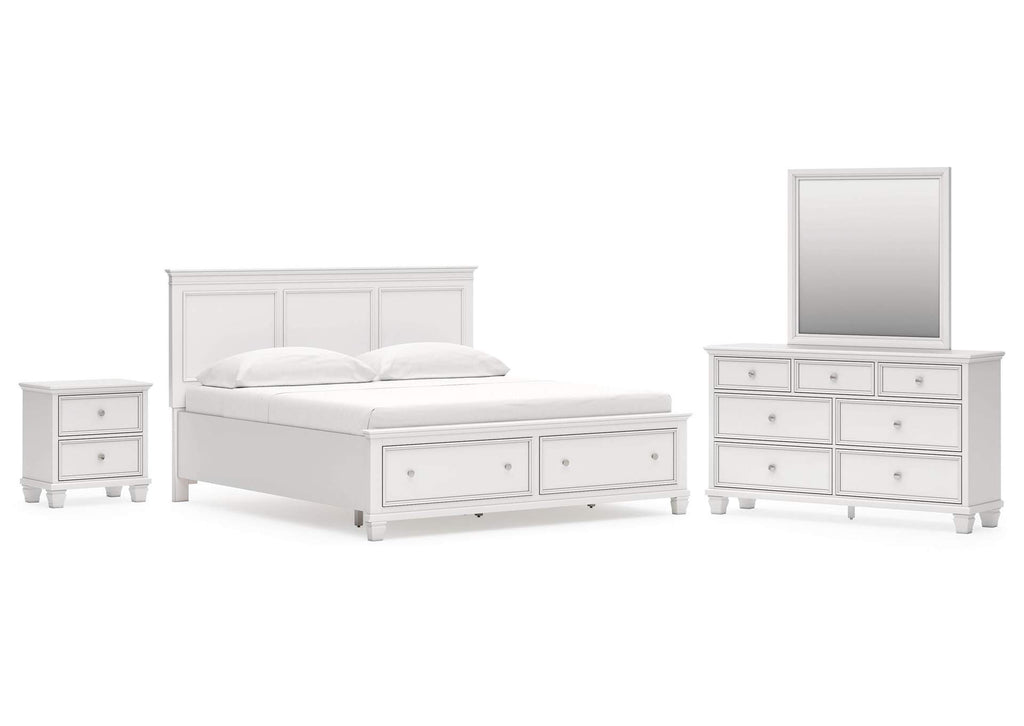 Fortman King Panel Storage Bed with Mirrored Dresser and Nightstand