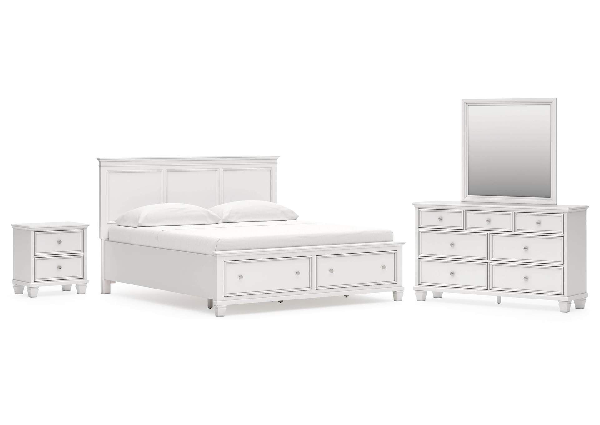 Fortman King Panel Storage Bed with Mirrored Dresser and Nightstand