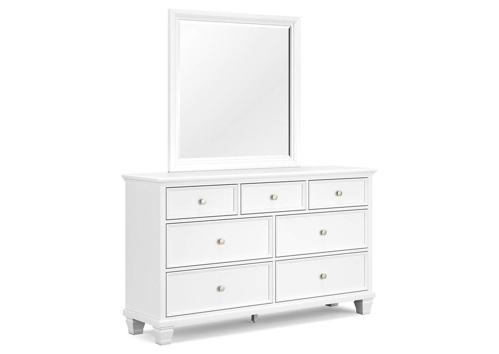 Fortman Queen Panel Bed with Mirrored Dresser and Chest angled view
