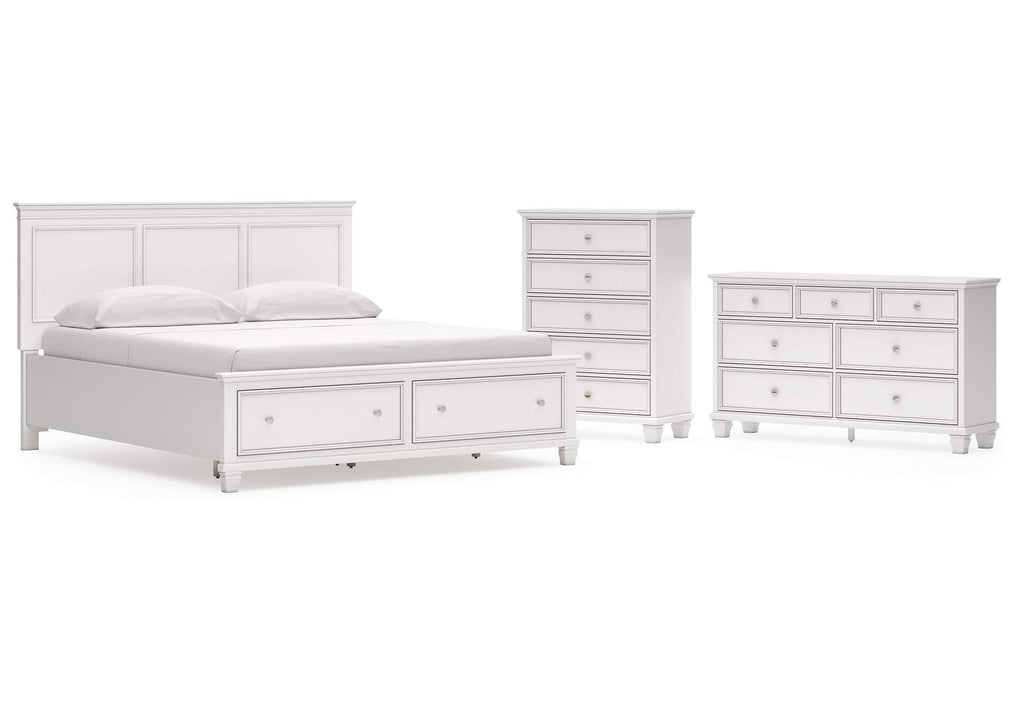 Fortman California King Panel Storage Bed, Dresser and Chest