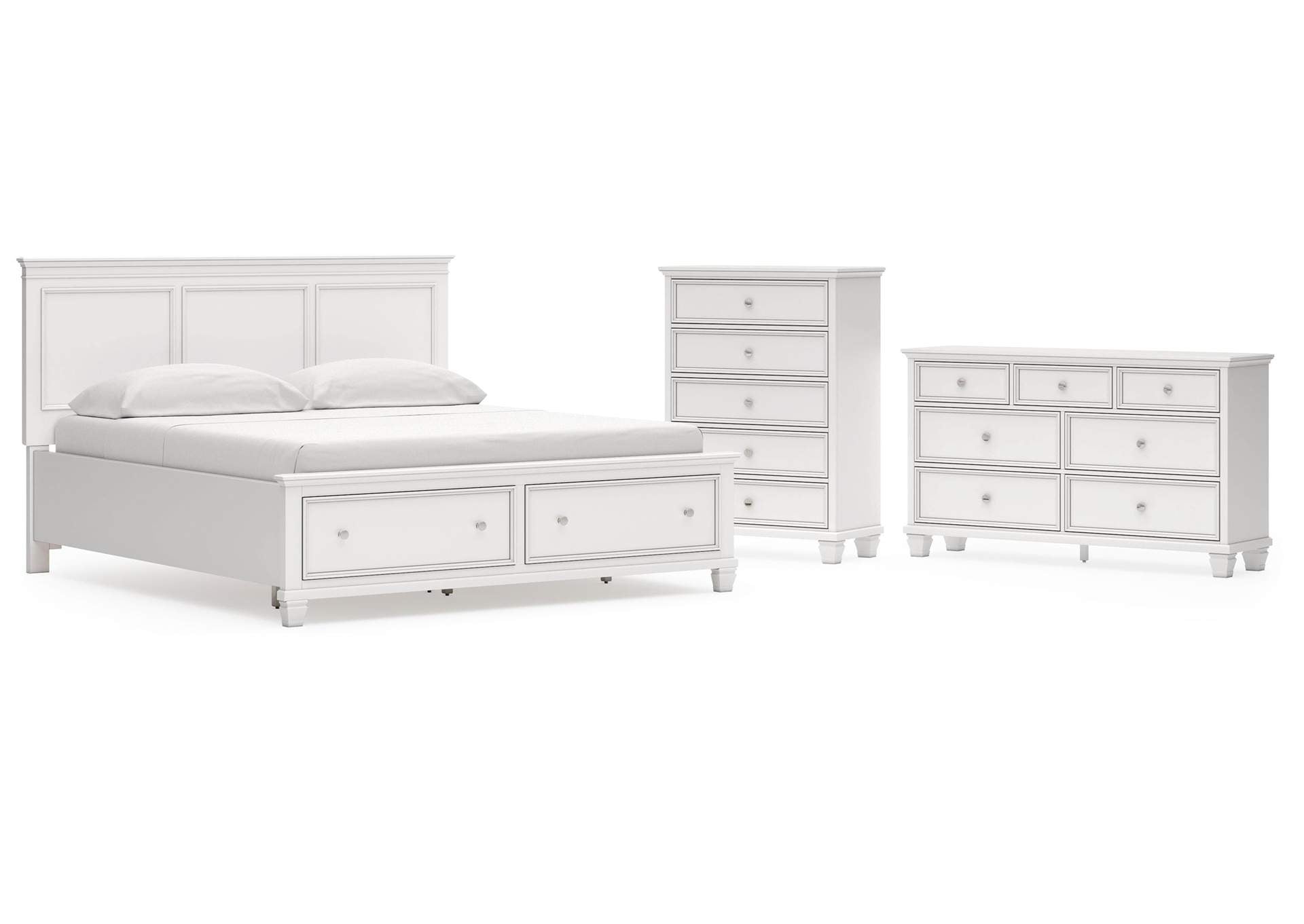 Fortman California King Panel Storage Bed, Dresser and Chest