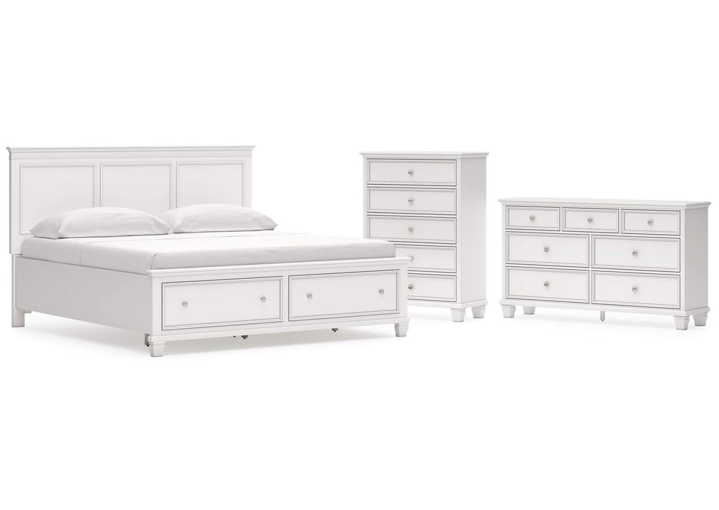 Fortman King Panel Storage Bed, Dresser and Chest