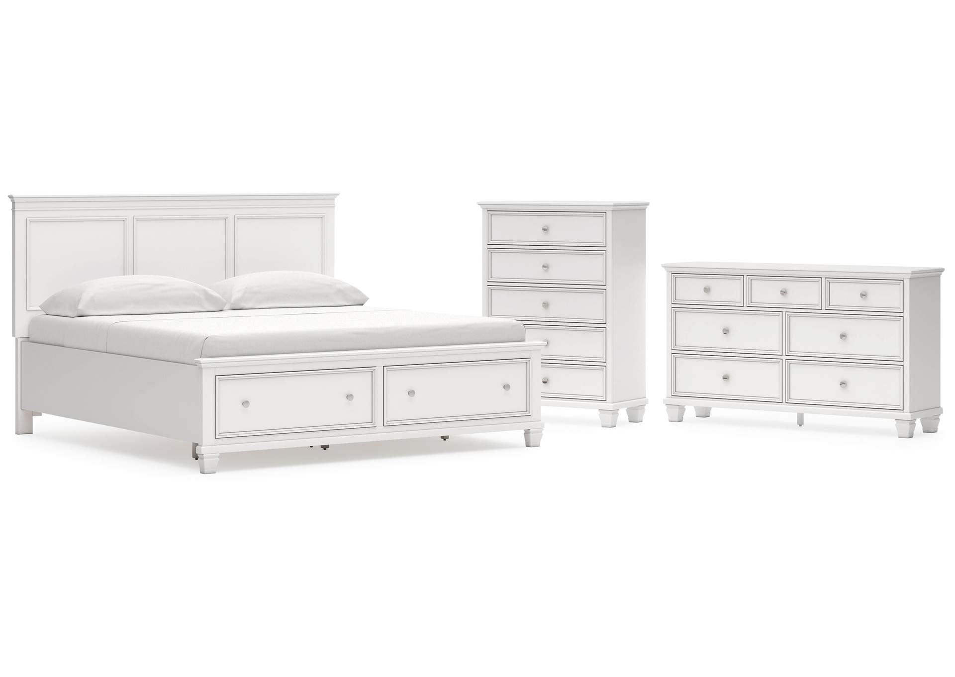 Fortman King Panel Storage Bed, Dresser and Chest
