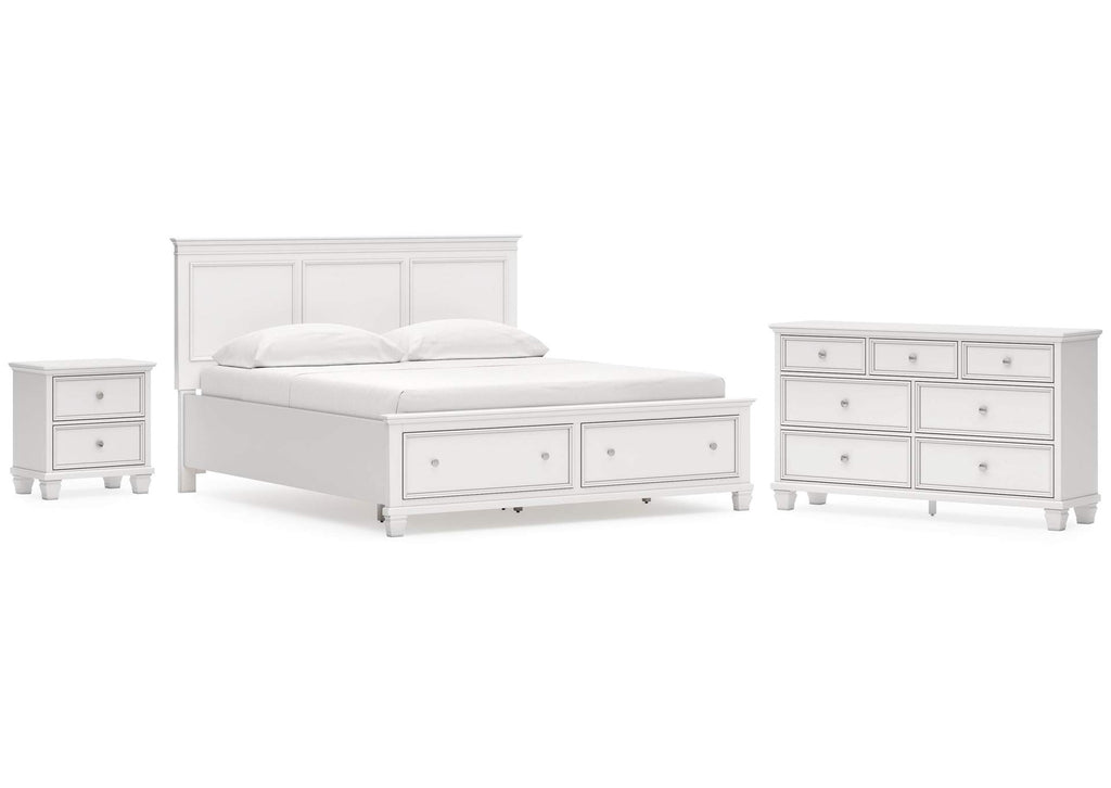 Fortman California King Panel Storage Bed, Dresser and Nightstand