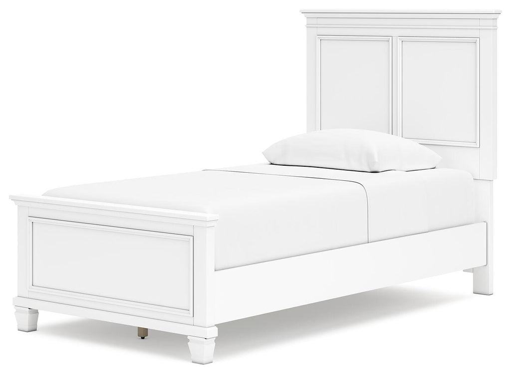 Fortman Twin Panel Bed in White, angle view