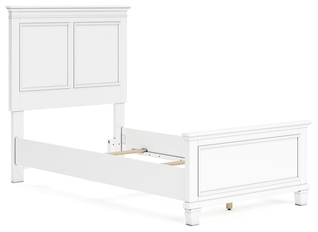 Fortman Twin Panel Bed in White, angle view