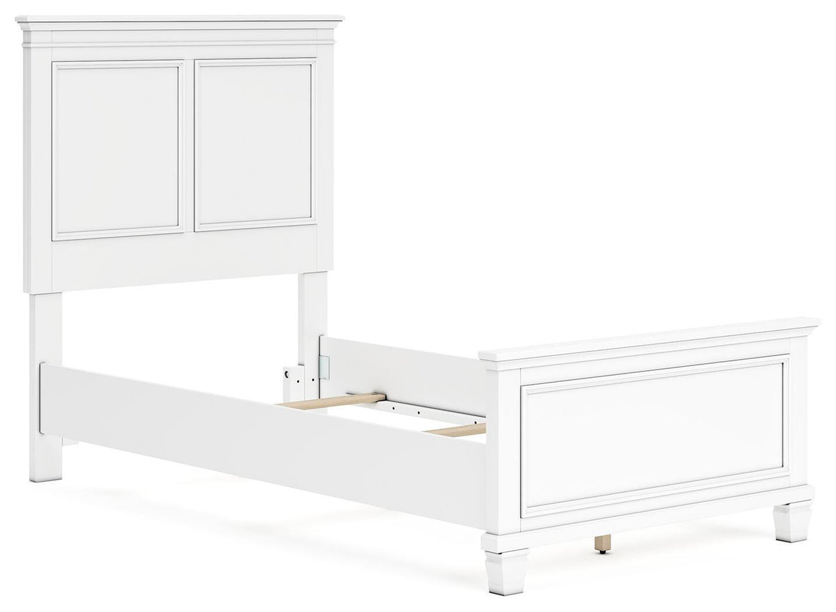 Fortman Twin Panel Bed in White, angle view