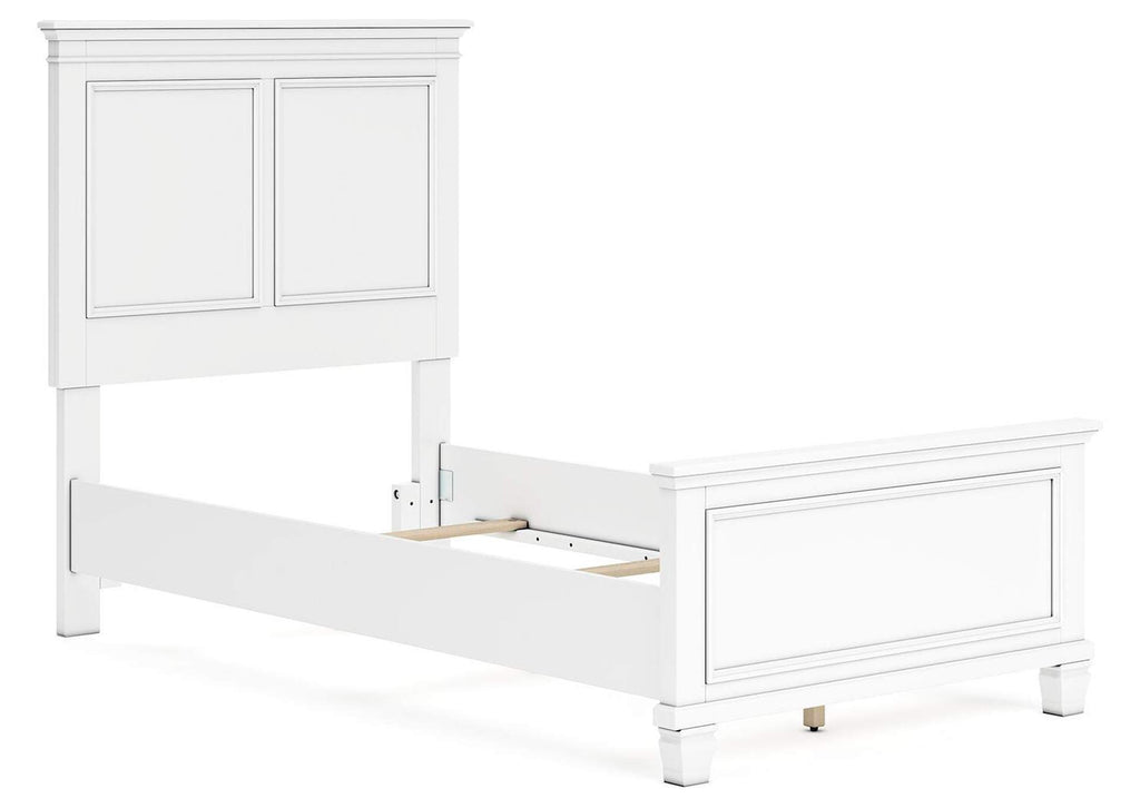 Fortman Twin Panel Bed with Mirrored Dresser, Chest and Nightstand angled view