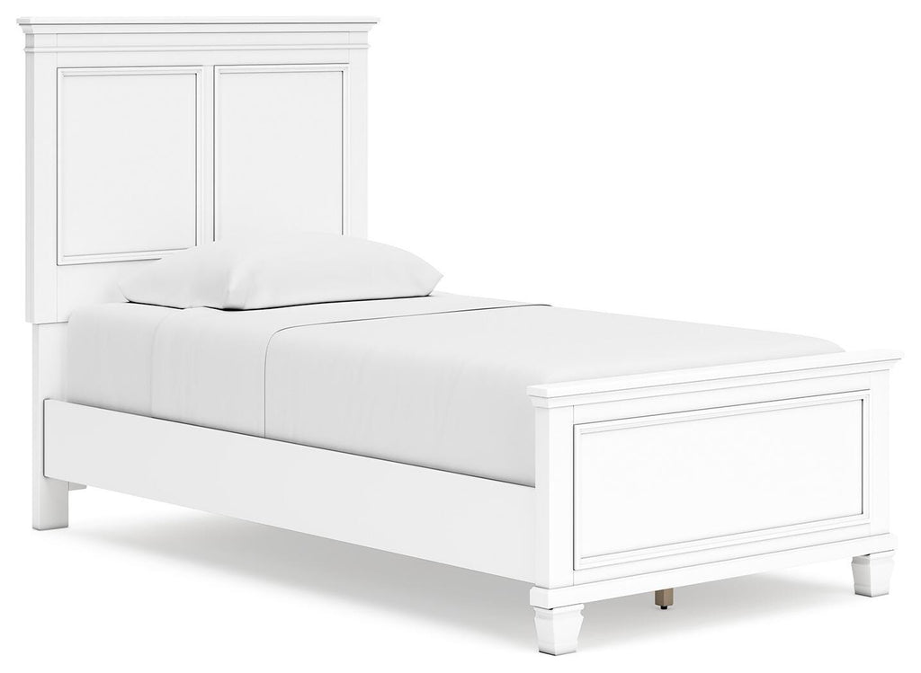 Fortman Twin Panel Bed in White, angle view